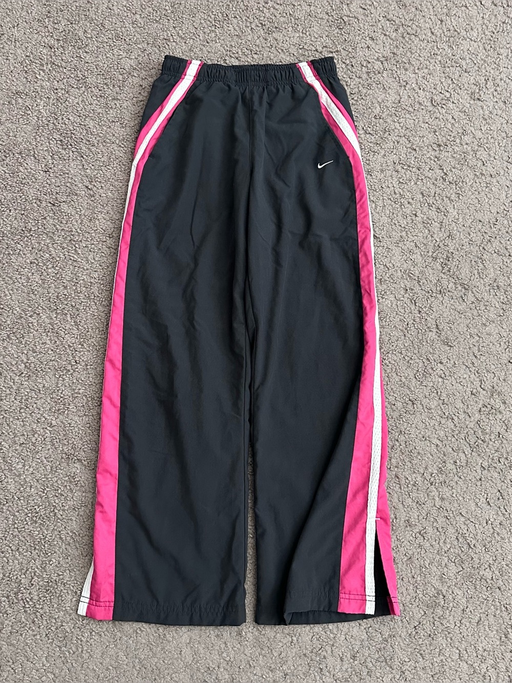 Nike Track Pants Straight Wide Leg Girls M Dark Gray Pink